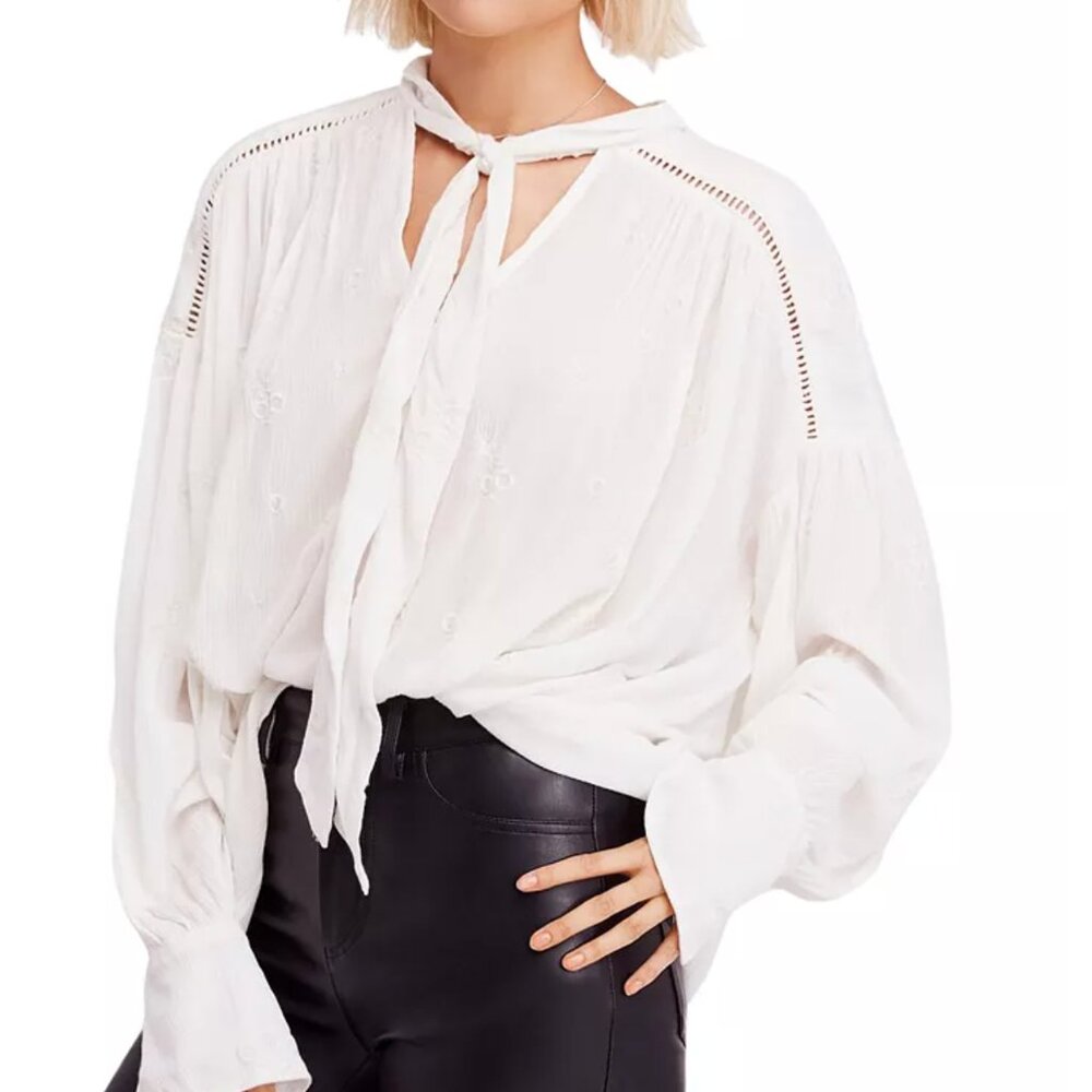 Free‎ People Wishful Moments Tie-Neck Blouse Size M